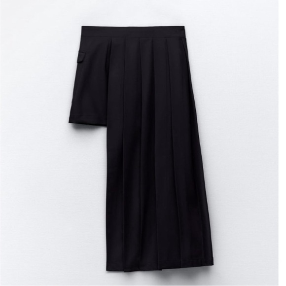 NWT ZARA ASYMMETRICAL PLEATED SKIRT DARK NAVY - Picture 5 of 6